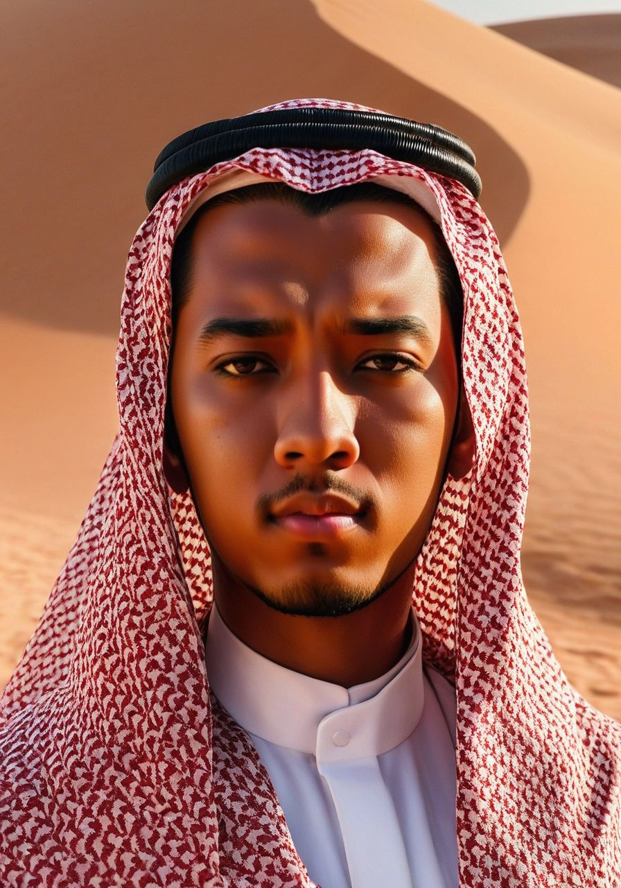 a male in a saudi traditional king arab suit